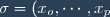 \sigma=(x_o,\cdots, x_p)